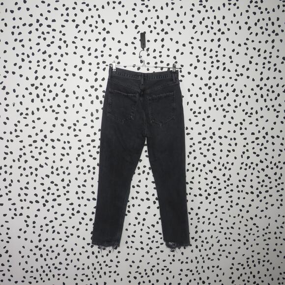 Agolde Black Wash Riley High Rise Distressed Straight Cropped Jeans - Picture 7 of 13